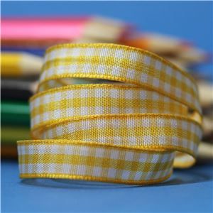 10mm Gingham Ribbon - Gold